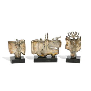 Elbert Weinberg, Judaic Figural Sculptures: Elbert Weinberg (American, 1928-1991) Judaic Figural Sculptures (Set of Three) plated bronze, slate (base) signed and numbered verso edition of 10 largest: 5 1/4"h x 6 1/4"w x 1"d