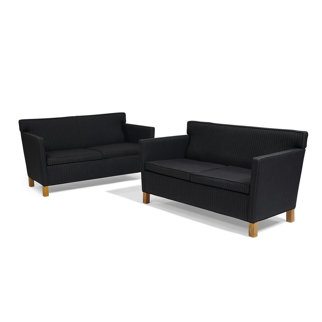 Mies van der Rohe for Knoll Studio, settees: Ludwig Mies van der Rohe (1886-1969) for Knoll Studio Krefeld settees, pair New York, New York, 2010 upholstery, ash metal 'Knoll Studio' tags, date, and Knoll decking fabric 57"w x 27"d x 31"h