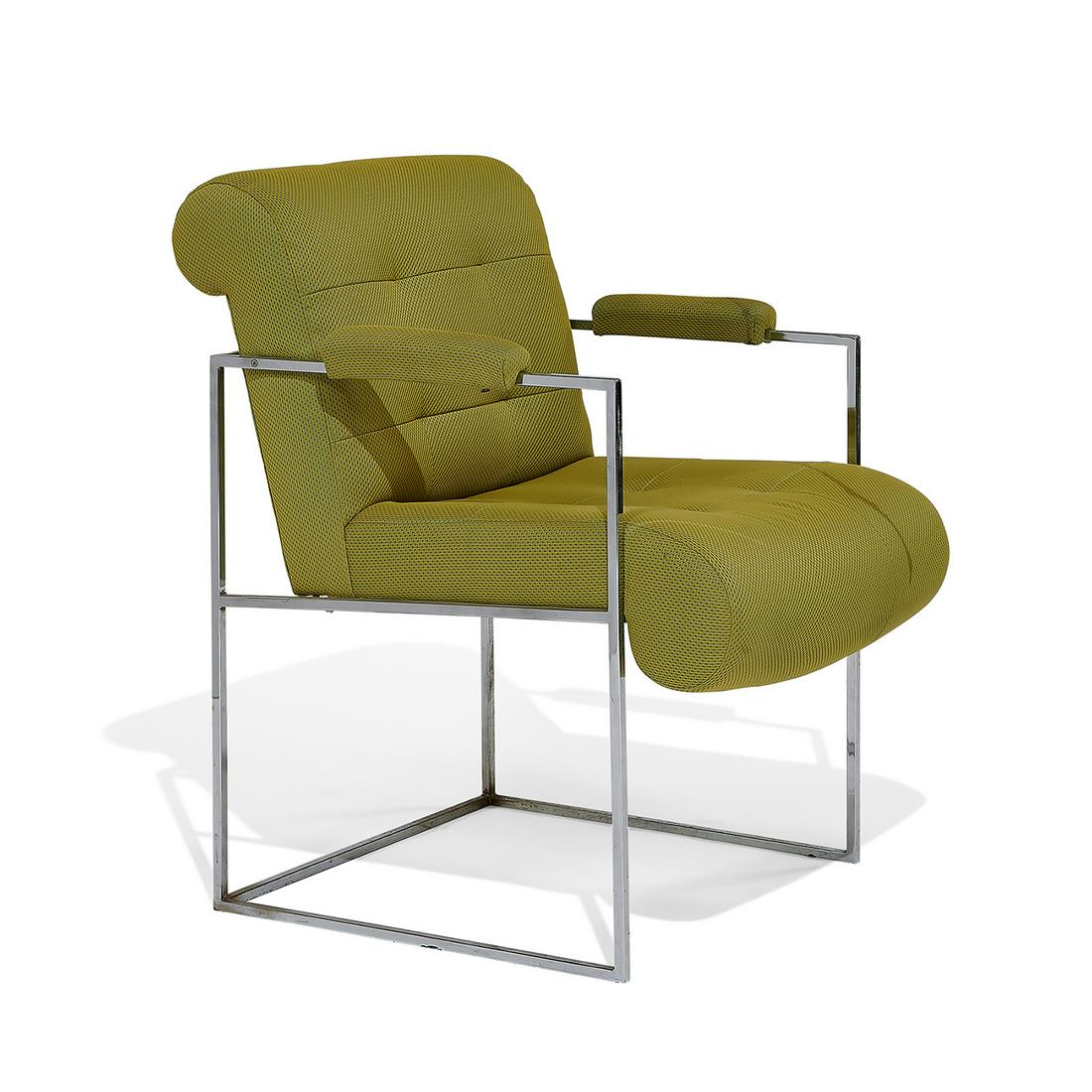 Milo Baughman for Thayer Coggin, armchair: Milo Baughman (1923-2003) for Thayer Coggin armchair USA, circa 1970 upholstery, chrome-plated steel unmarked 23"w x 30"d x 32"h