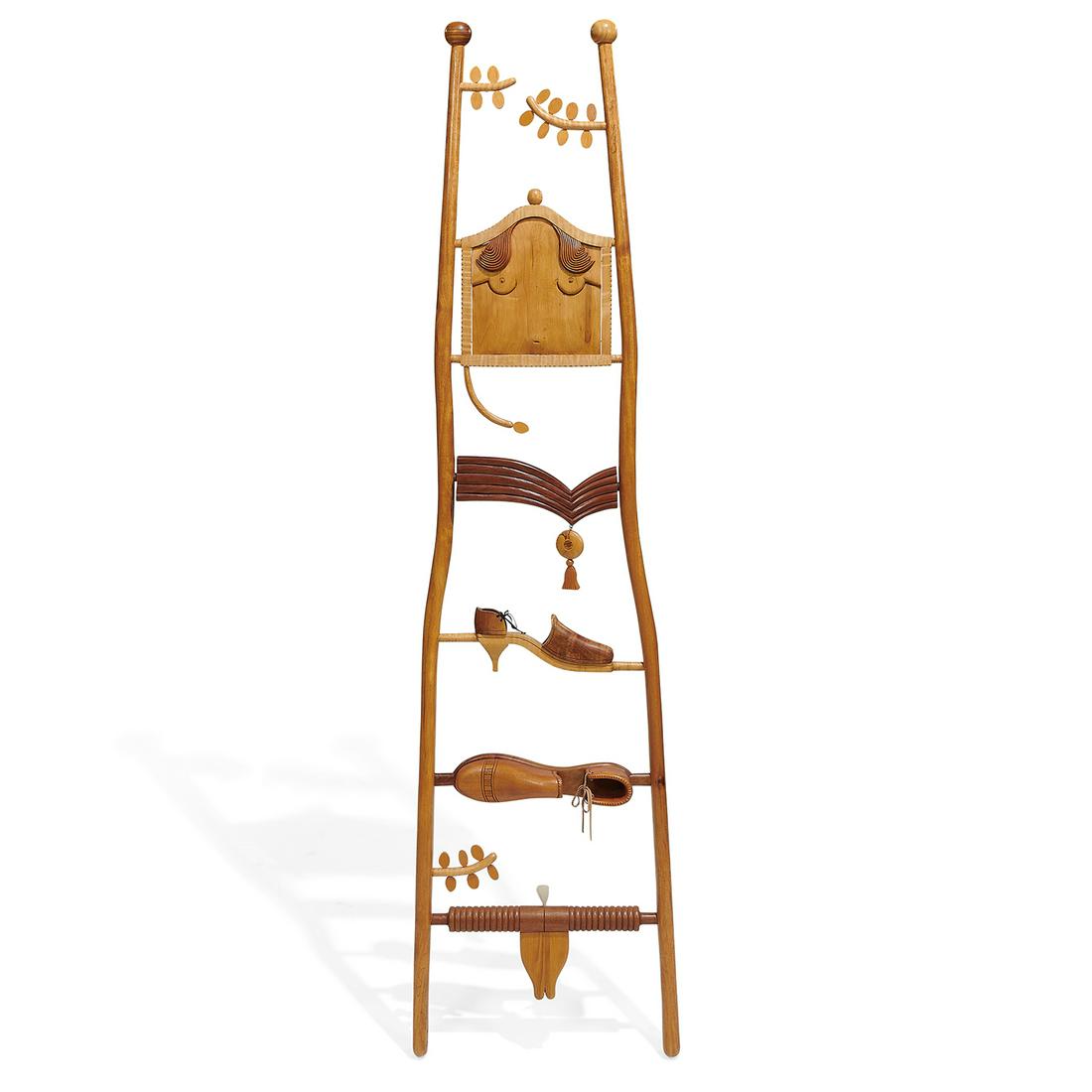 Tommy Simpson, Ladder: Tommy Simpson (American, b. 1939) Ladder carved, stained and joined wood signed verso 85"h x 22 3/8"w x 6"d