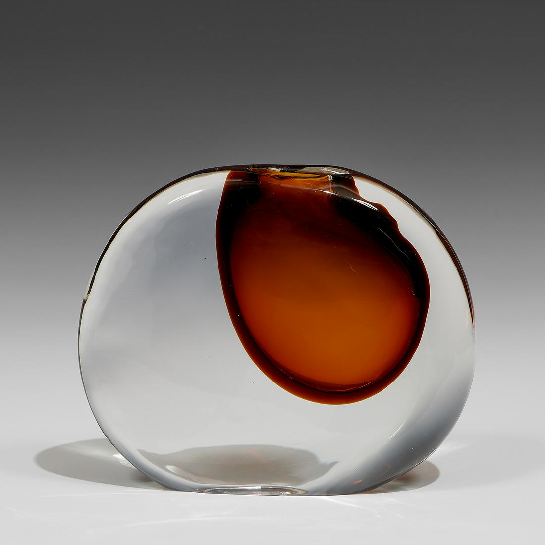 Antonio Da Ros for Cenedese Sasso vase: Antonio Da Ros (1936-2012) for Cenedese Sasso vase Murano, Italy, circa 1960 clear and orange sommerso glass unmarked 10 1/4"w x 2 7/8"d x 8 1/4"h