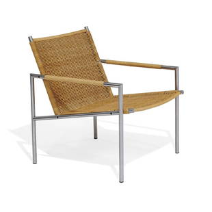 Visser for Spectrum lounge chair, model SZ01: Martin Visser (1922-2009) for Spectrum lounge chair, model SZ01 Netherlands, circa 1960 chrome-plated steel, rattan 24"w x 27"d x 27 1/2"h