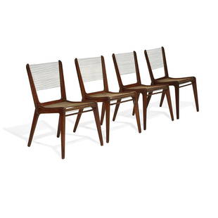 Jacques Guillon (b. 1922) string chairs: Jacques Guillon (b. 1922) for Jacques S. Guillon Associates Cord chairs Quebec, Canada, 1950s walnut, plywood, nylon cord unmarked 23"w x 23"d x 32 1/2"h