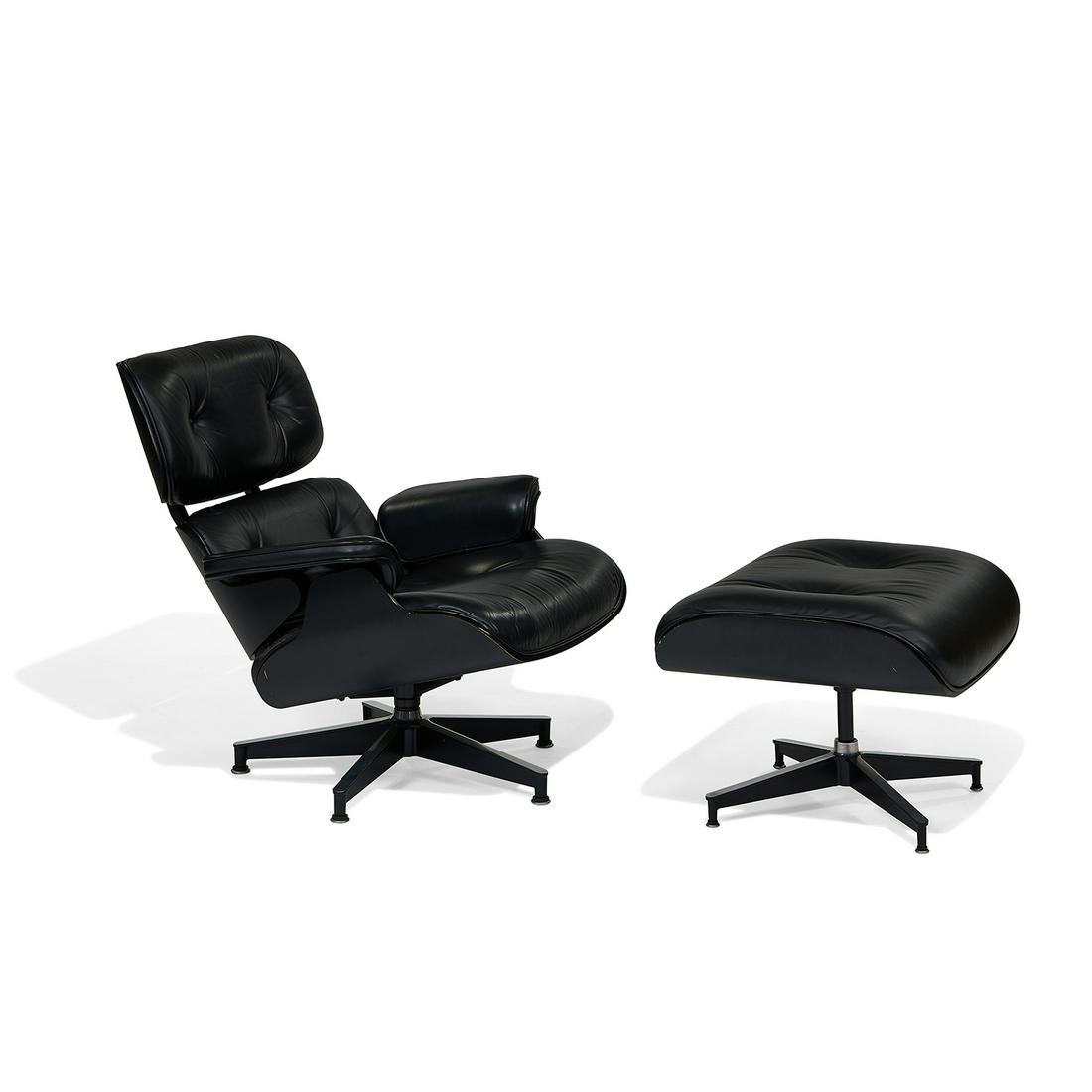 Eames for Herman Miller 670 / 671 lounge chair &…: Charles Eames (1907-1978) & Ray Eames (1912-1988) for Herman Miller 670 / 671 lounge chair and ottoman Zeeland, Michigan, 2014 black lacquered wood, black leather, aluminum 'Eames Office' tags to unde