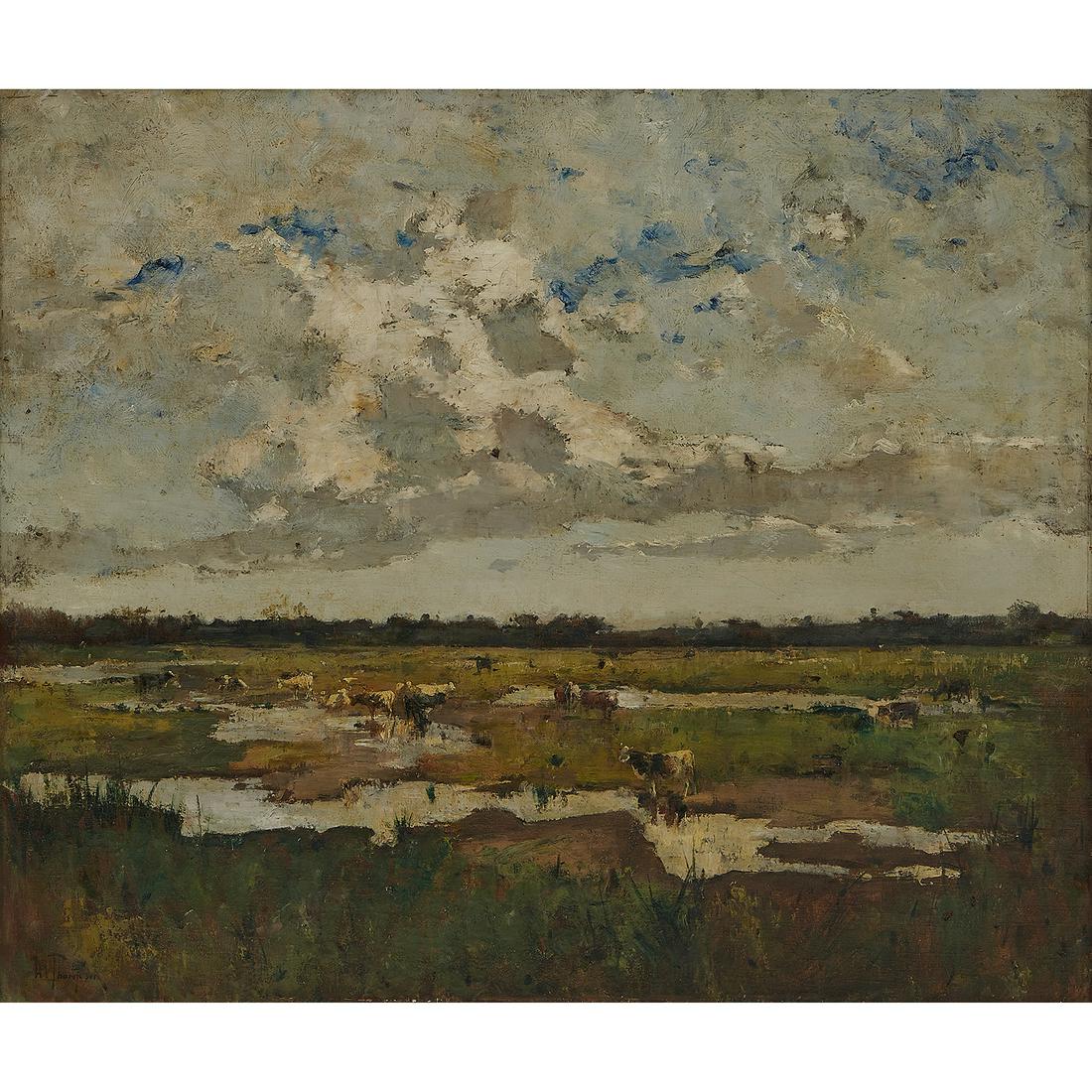 Harry Ives Thompson, Landscape with Cows, oil (1 of 2)
