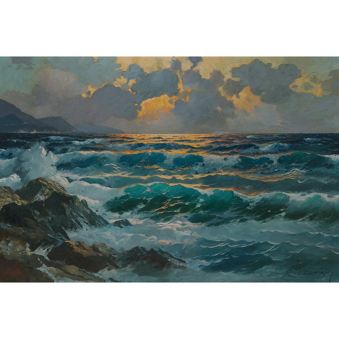 Alexander Dzigurski, Seascape, oil on canvas (1 of 2)