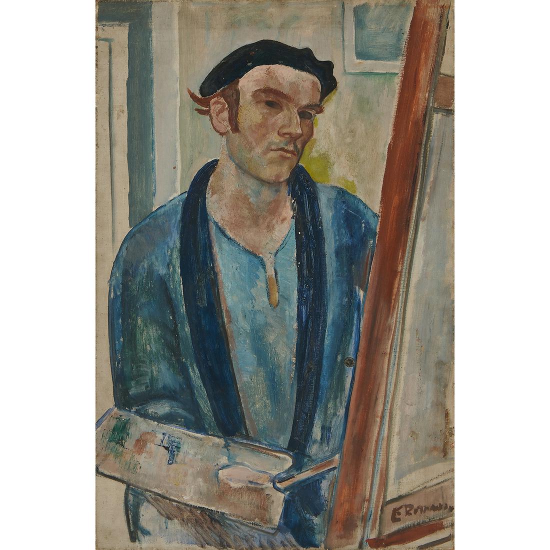 Emanuel Romano, Self-Portrait, oil on canvas: Emanuel Romano (American, 1897-1984) Self-Portrait, 1928 oil on canvas signed lower right 29" x 19"