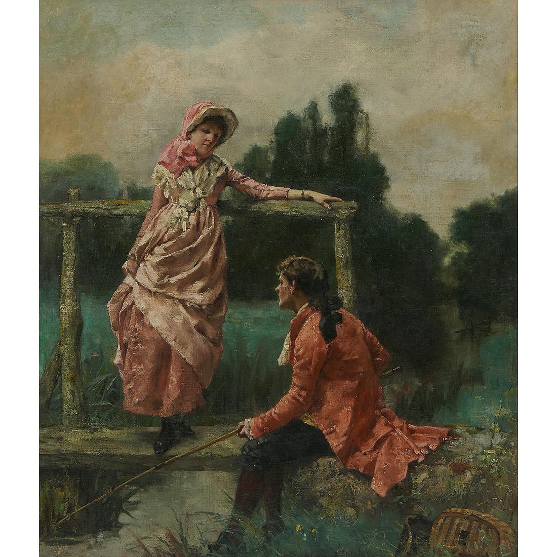 Henry John Yeend King, Lovers at the Pond, oil (1 of 2)
