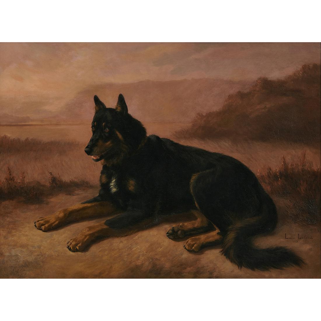 Louise Lalande, Recumbent Belgian Tervuren, oil (1 of 2)