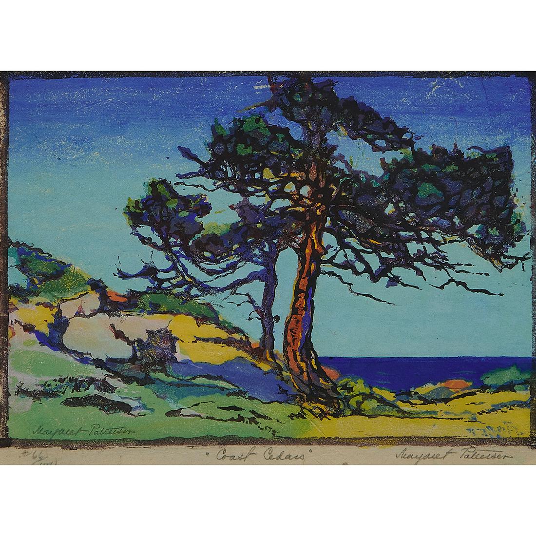 Margaret Jordan Patterson, Coast Cedars, color woodcut (1 of 2)