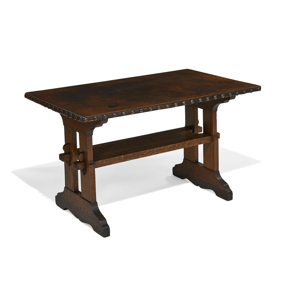 Gustav Stickley leathertop library table, 401L Jun 09, 2021