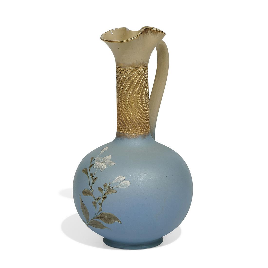 Harriet E. Wilcox, Rookwood Dull Finish ewer: Harriet E. Wilcox (1869-1943) for Rookwood Pottery Aesthetic Movement earthenware Dull Finish ewer with floral decoration, shape number 101C Cincinnati, Ohio, 1887 matte glazed ceramic impressed facto