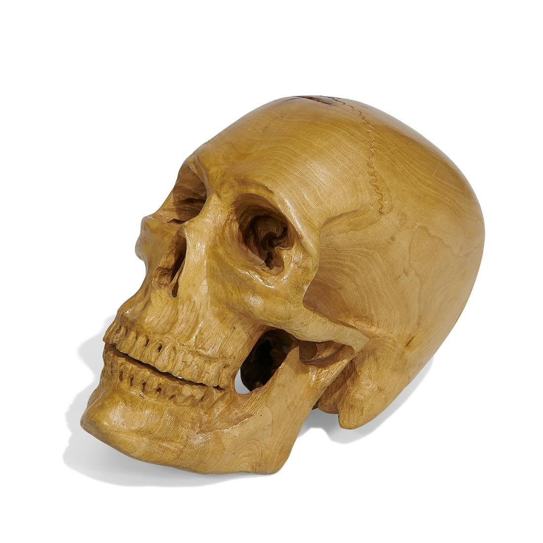 Folk Art carved wood life-size skull (1 of 4)