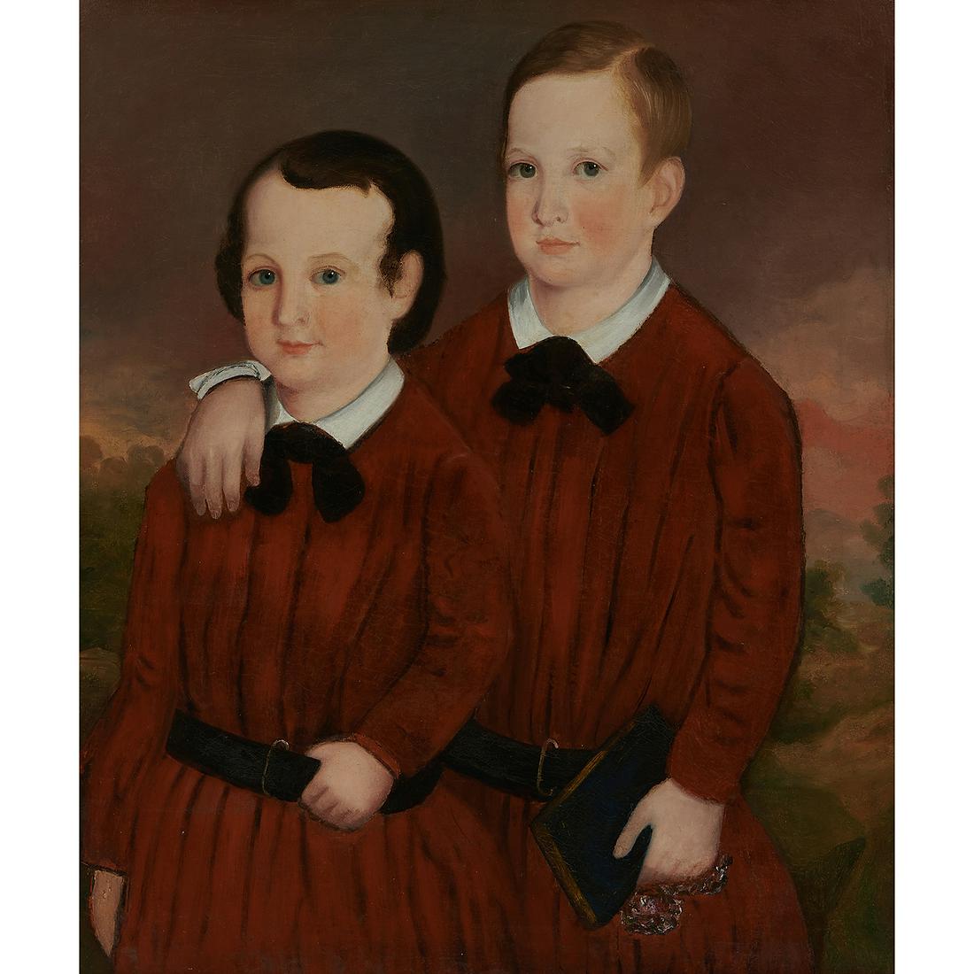 Artist Unknown, Folk Art Portrait, Young Brothers (1 of 2)