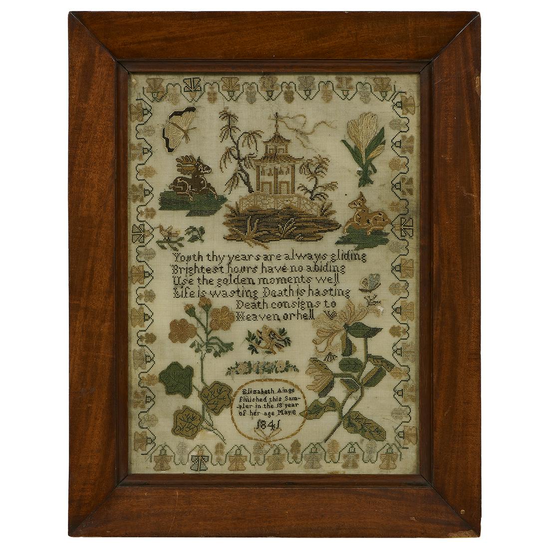 British Folk Art sampler by Elizabeth Ainge, 1841 (1 of 1)