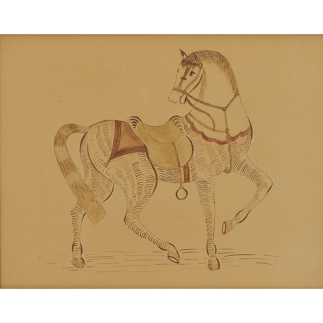 American Folk Art calligraphic drawing of a horse (1 of 2)