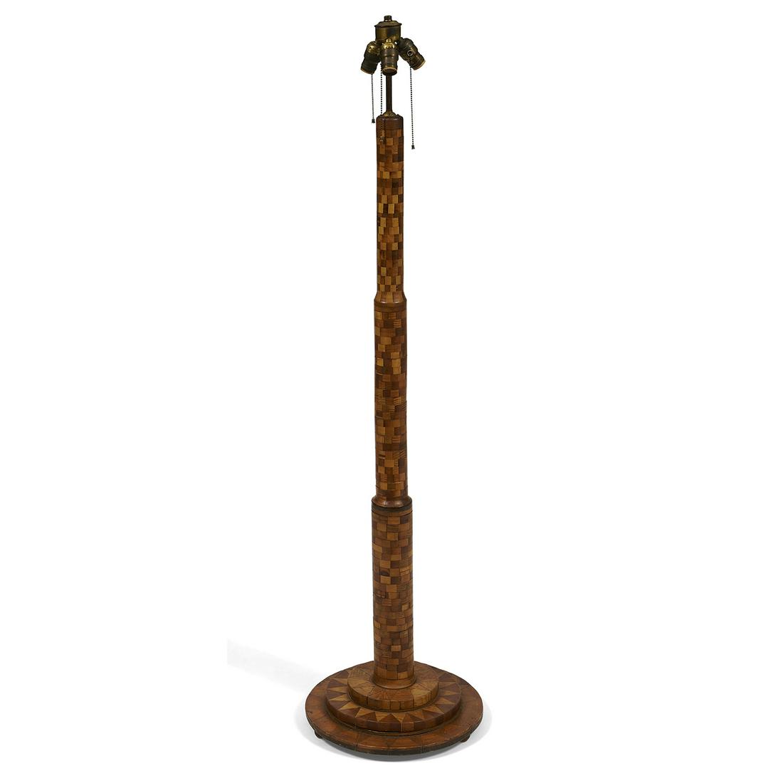 American Folk Art marquetry floor lamp, 1930s (1 of 3)