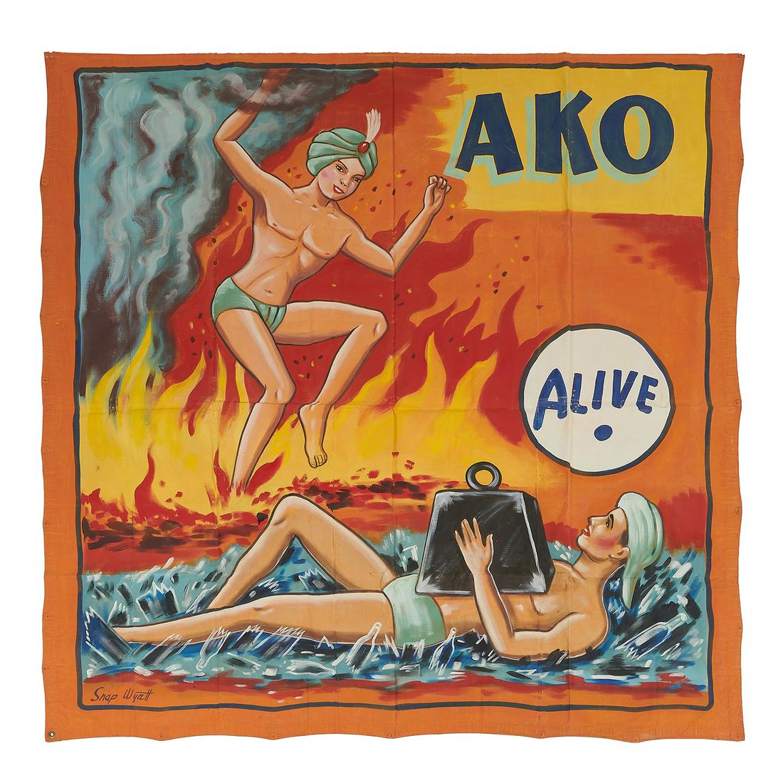 Snap Wyatt, AKO Alive, oil on canvas sideshow banner (1 of 2)