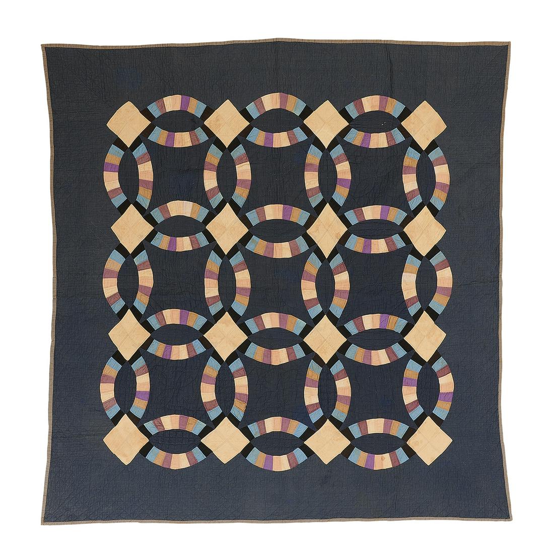 American Wedding Ring quilt 81" x 82": American Wedding Ring quilt USA, circa 1930s hand-stitched cotton fabrics 81" x 82"