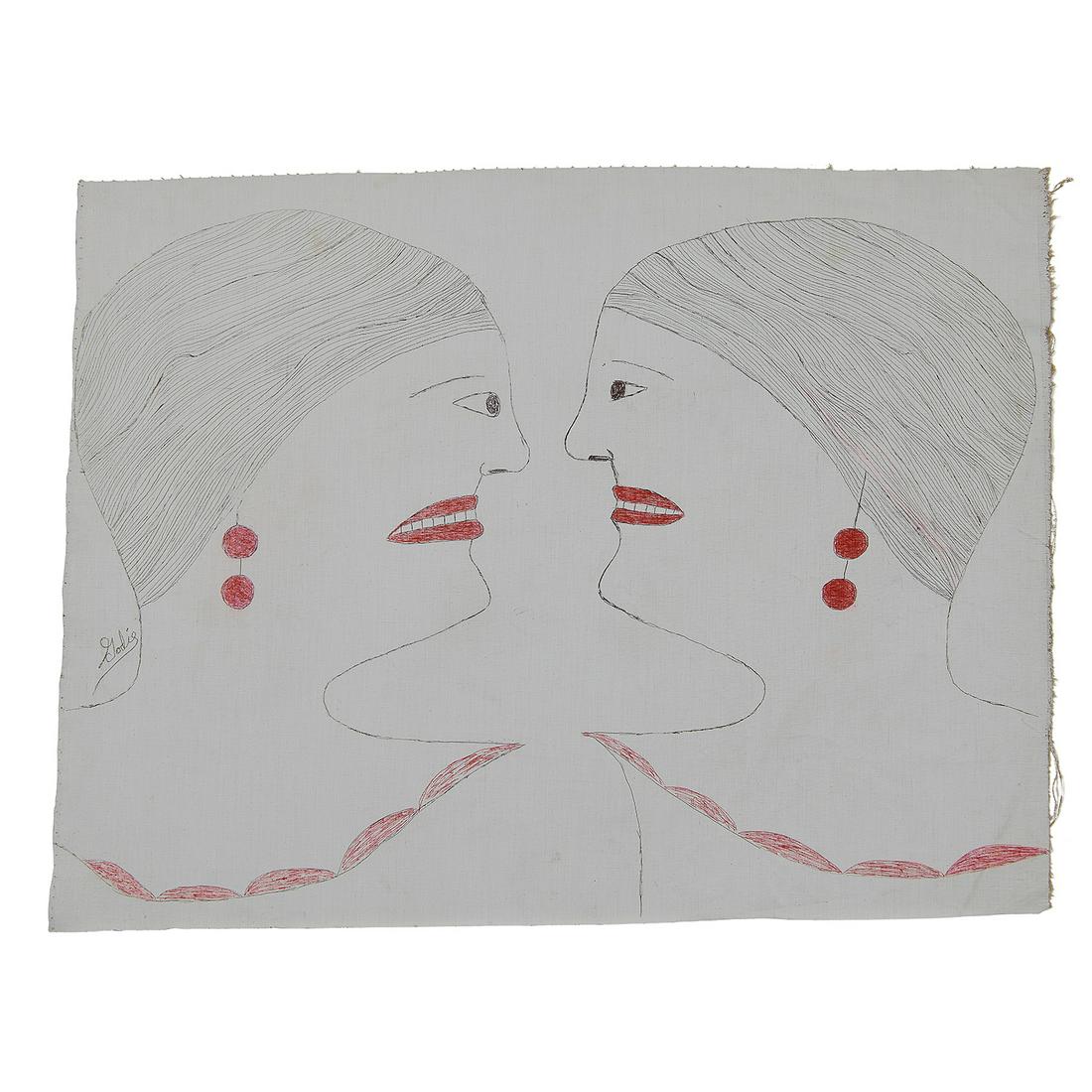 Lee Godie, Figures (double portrait), circa 1980 (1 of 2)