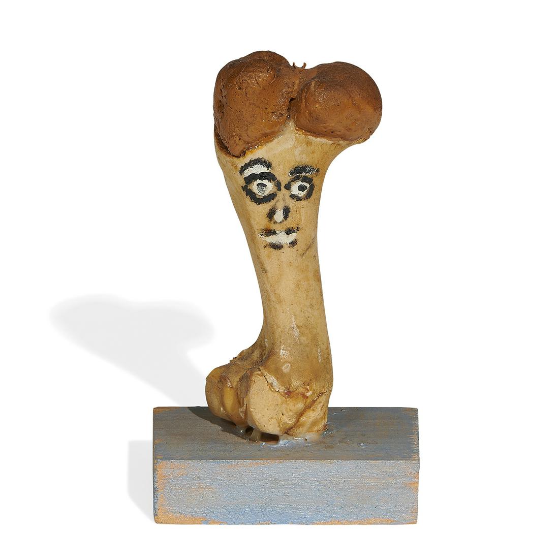 William Dawson, Bone Sculpture, 1986: William Dawson (American, 1901-1990) Bone Sculpture, 1986 paint on bone, wood (base) signed and dated 6"h x 2 3/4"w x 2 1/4"d