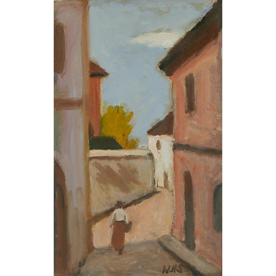 Wallace Herndon Smith, Street in St. Remy: Wallace Herndon Smith (American, 1901-1990) Street in St. Remy oil on masonite initialed lower right 15 1/2" x 9 1/2"