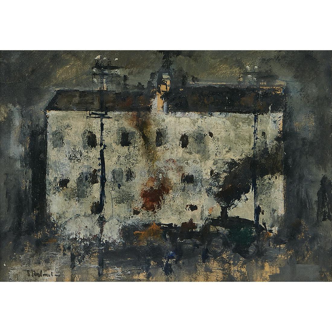 Jan Rijlaarsdam, Down the Railway: Jan Rijlaarsdam (Dutch, 1911-2007) Down the Railway oil on masonite signed lower left 10 1/4" x 13 5/8" Provenance: Guildhall Galleries Ltd., Chicago, Illinois (label verso)