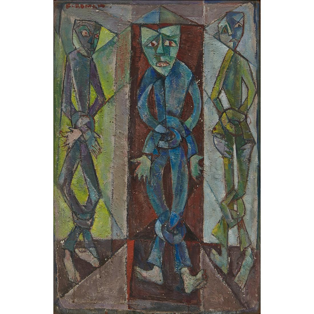 Emanuel Glicen Romano, Bondage, 1958: Emanuel Glicen Romano (Italian/American, 1897-1984) Bondage, 1958 oil on masonite signed upper left 35 5/8" x 23 1/2"