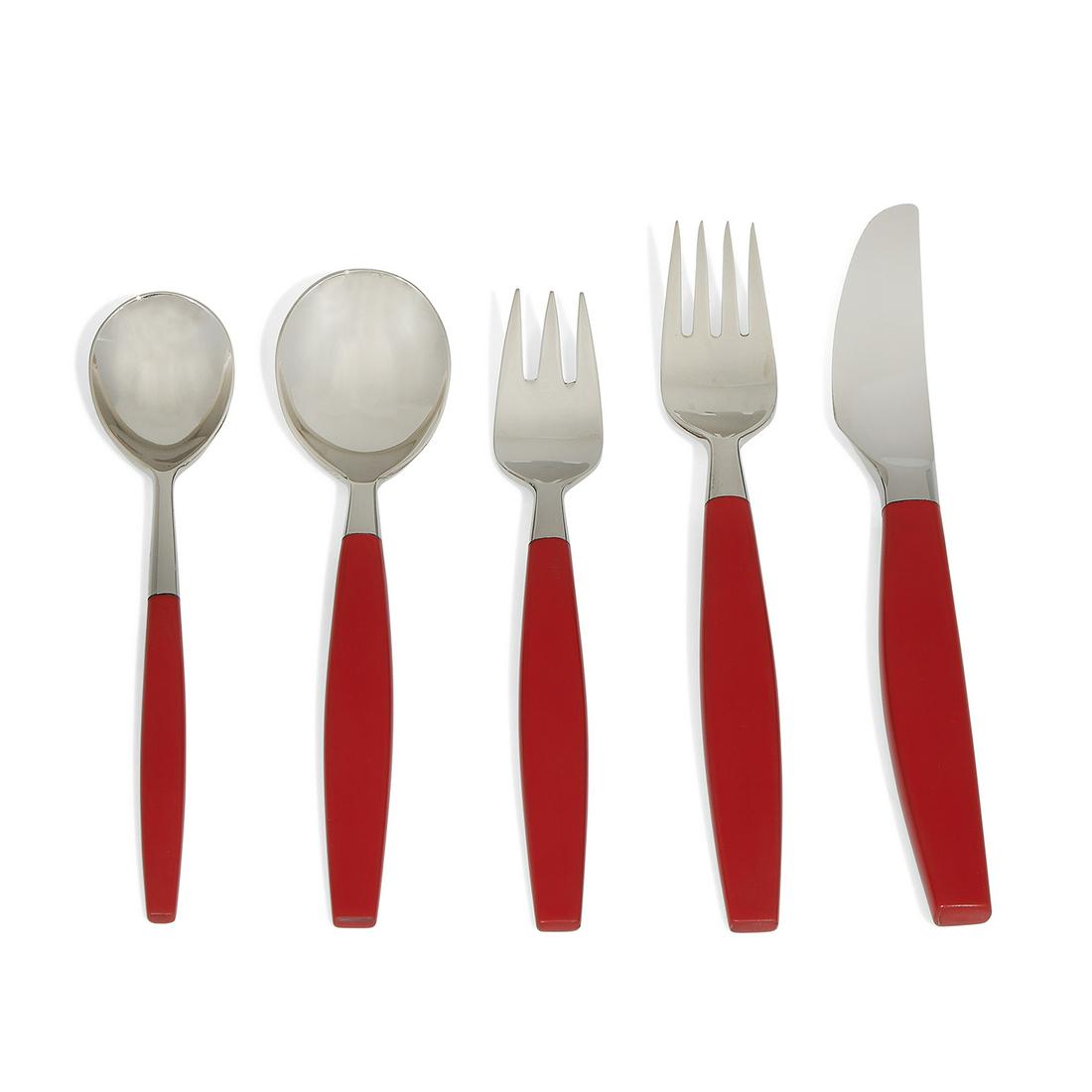 Bertel Gardberg for Hackman flatware: Bertel Gardberg (1916-2007) for Hackman Lion flatware, service for six Helsinki, Finland, 1958 nylon, stainless steel stamped 'Hackman Finland 18/8' 30 pieces: (6) dinner forks, (6) salad forks, (6) d