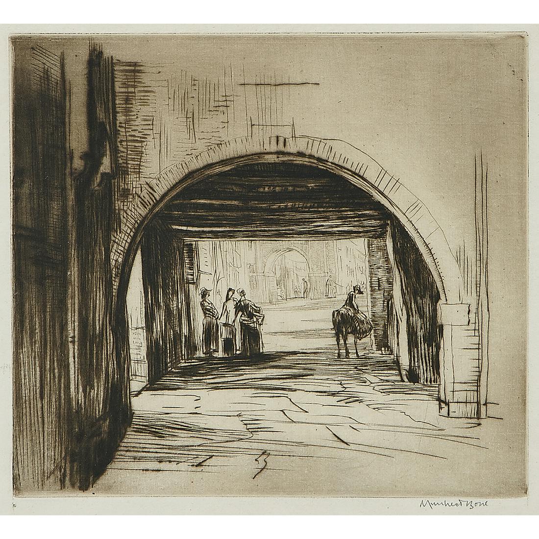 Muirhead Bone, An Archway, Chioggia: Muirhead Bone(British/Scottish, 1876-1953)An Archway, Chioggia, 1915drypointsigned in pencil lower margin6 1/4" x 6 7/8"