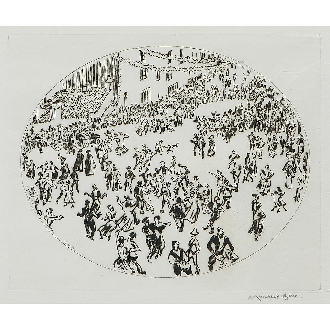 Muirhead Bone, Dancing on The Apostle's Day: Muirhead Bone(British/Scottish, 1876-1953)Dancing on The Apostle's Day, Santiago de Compostela, 1930drypointsigned in pencil lower right margin5 3/4" x 7 1/8"