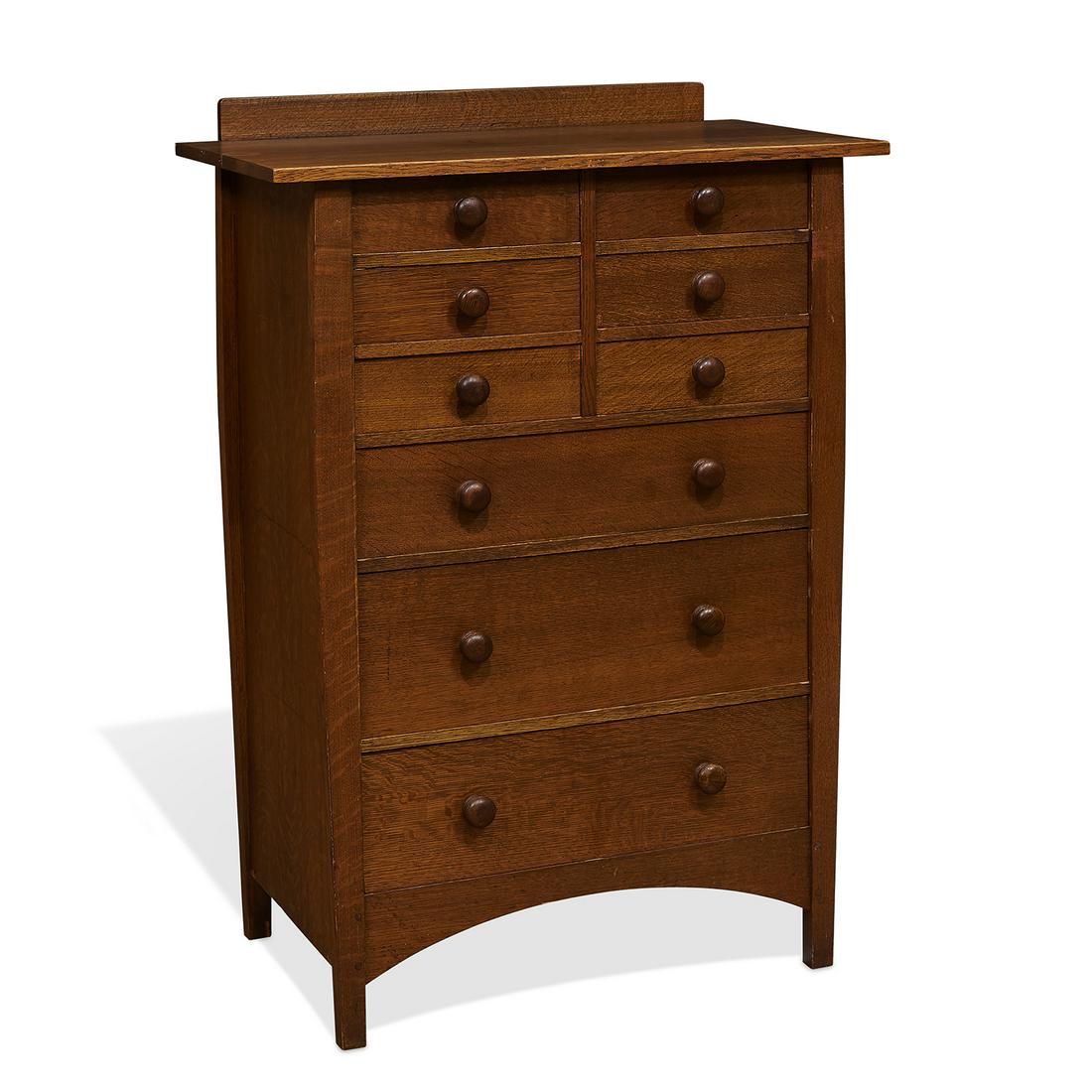 Gustav Stickley chest of drawers, #913: Gustav Stickley (1858-1942) chest of drawers, #913 Eastwood, New York oak marked with red decal 36"w x 20"d x 50 1/2"h