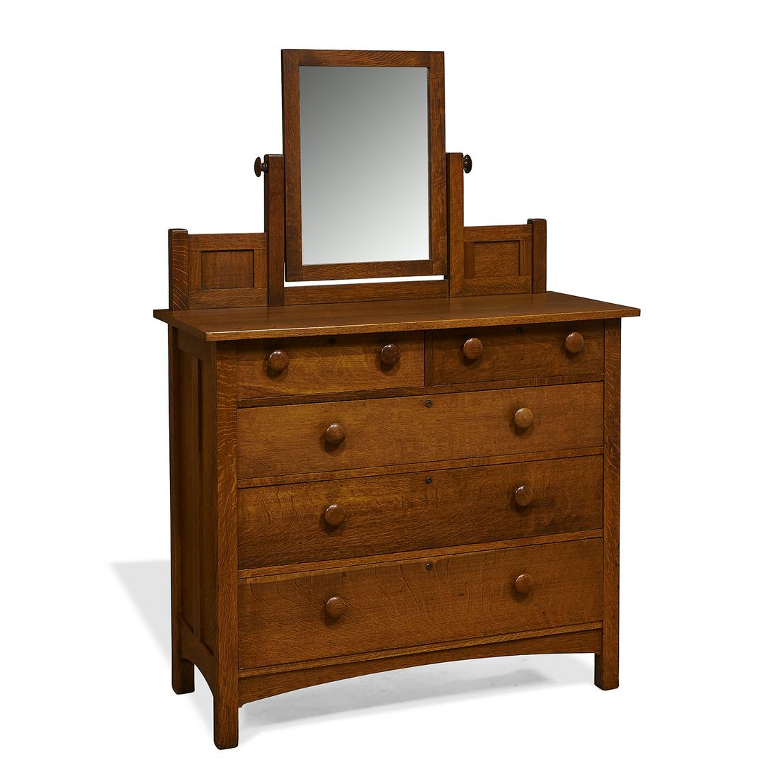 Stickley Brothers dresser with mirror, #9010: Stickley Brothers dresser with mirror, #9010 Grand Rapids, Michigan oak, silvered glass numbered 47"w x 20"d x 68"h