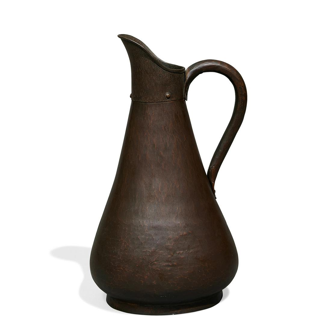 Stickley Brothers pitcher, #31: Stickley Brothers pitcher, #31 Grand Rapids, Michigan copper numbered 7"w x 6 1/2"d x 12"h