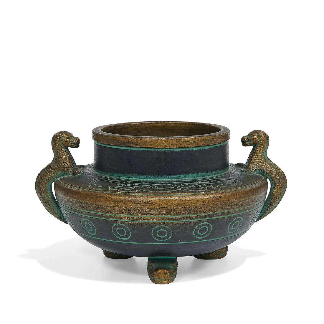 Norse Pottery footed vase with lindworm handles (1 of 4)