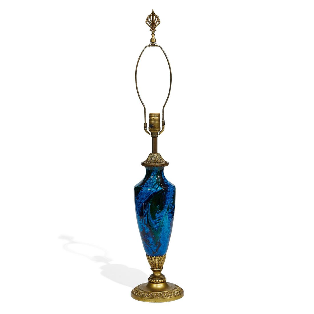 Steuben Glass Works blue Moss Agate lamp base (1 of 1)