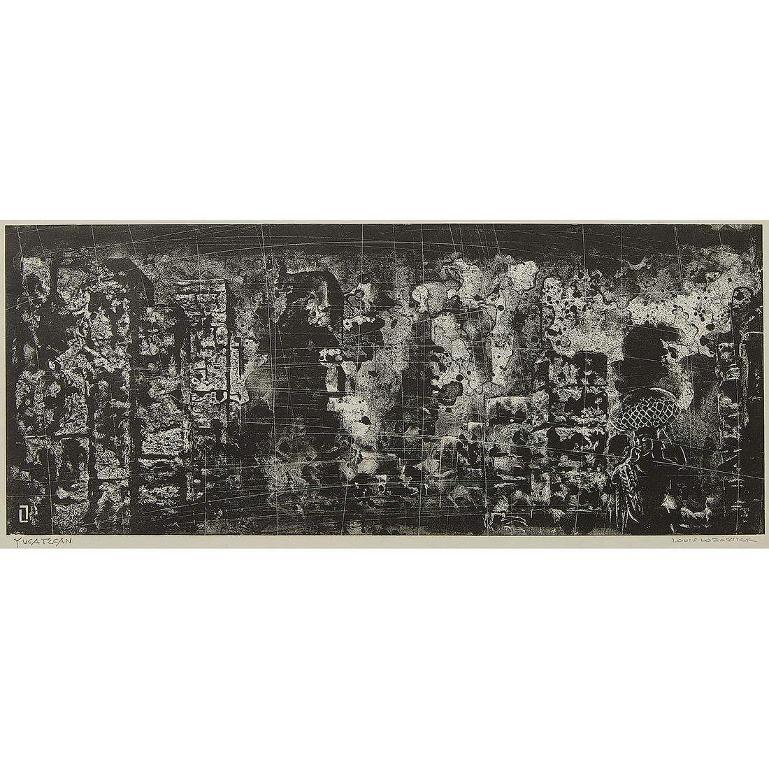 Louis Lozowick, Yucatan: Louis Lozowick (Russian/American, 1892-1973) Yucatan, 1960 lithograph signed and titled in pencil lower margin, initialed in stone Rives blindstamp lower left edition of 20 6 7/16" x 15 15/16"