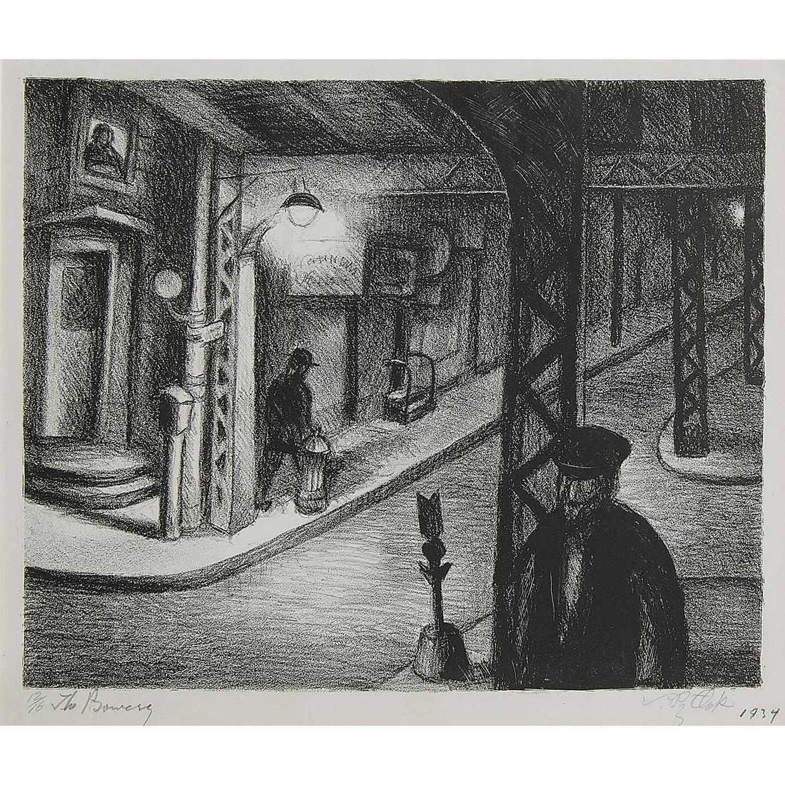 Leonard Pytlak, The Bowery: Leonard Pytlak (American, 1910-1998) The Bowery, 1934 lithograph signed, titled, dated and numbered in pencil lower margin edition of 16 10" x 11 7/8"