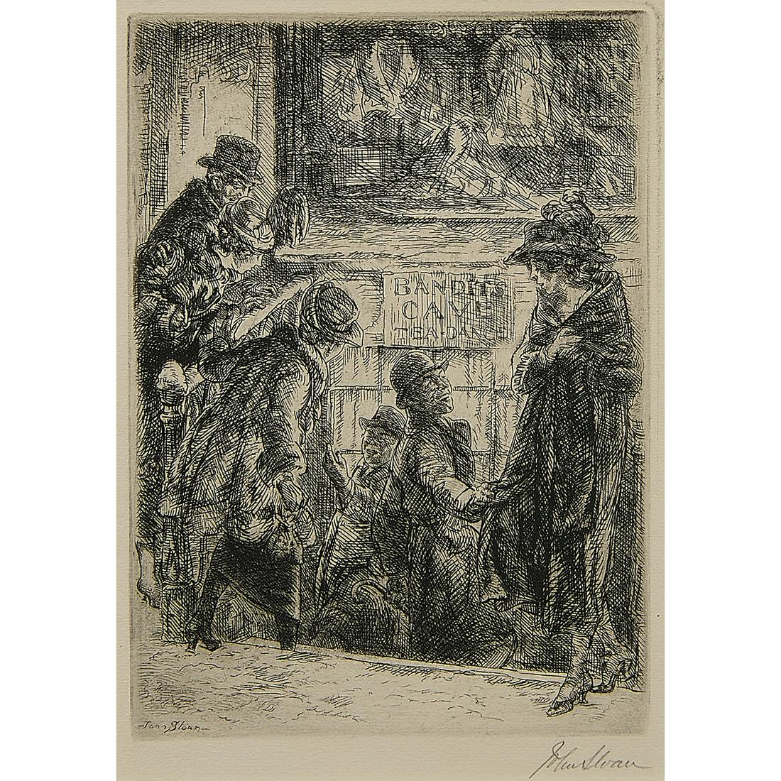 John Sloan, Bandit's Cave: John Sloan (American, 1871-1951) Bandit's Cave, 1920 etching signed in pencil lower right margin, signed in plate lower left 7" x 5" Catalog Note: This print was published by The New Republic