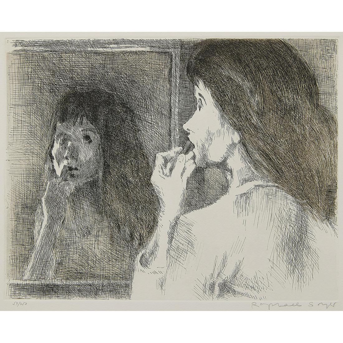 Raphael Soyer, Woman with Lipstick #2: Raphael Soyer (Russian/American, 1899-1987) Woman with Lipstick #2, 1972 lithograph signed and numbered in pencil lower margin edition of 250 10 3/4" x 13 5/8"