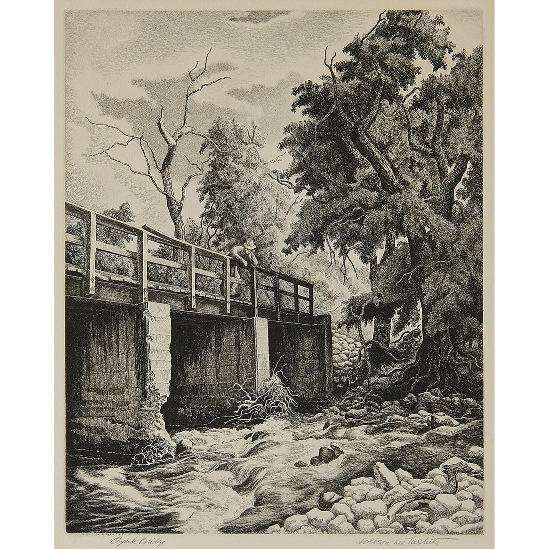 Jackson Lee Nesbitt, Ozark Bridge: Jackson Lee Nesbitt (American, 1913-2008) Ozark Bridge, 1941 etching signed and titled in pencil lower margin, signed and dated in plate edition of 250 11 7/8" x 9 1/2"