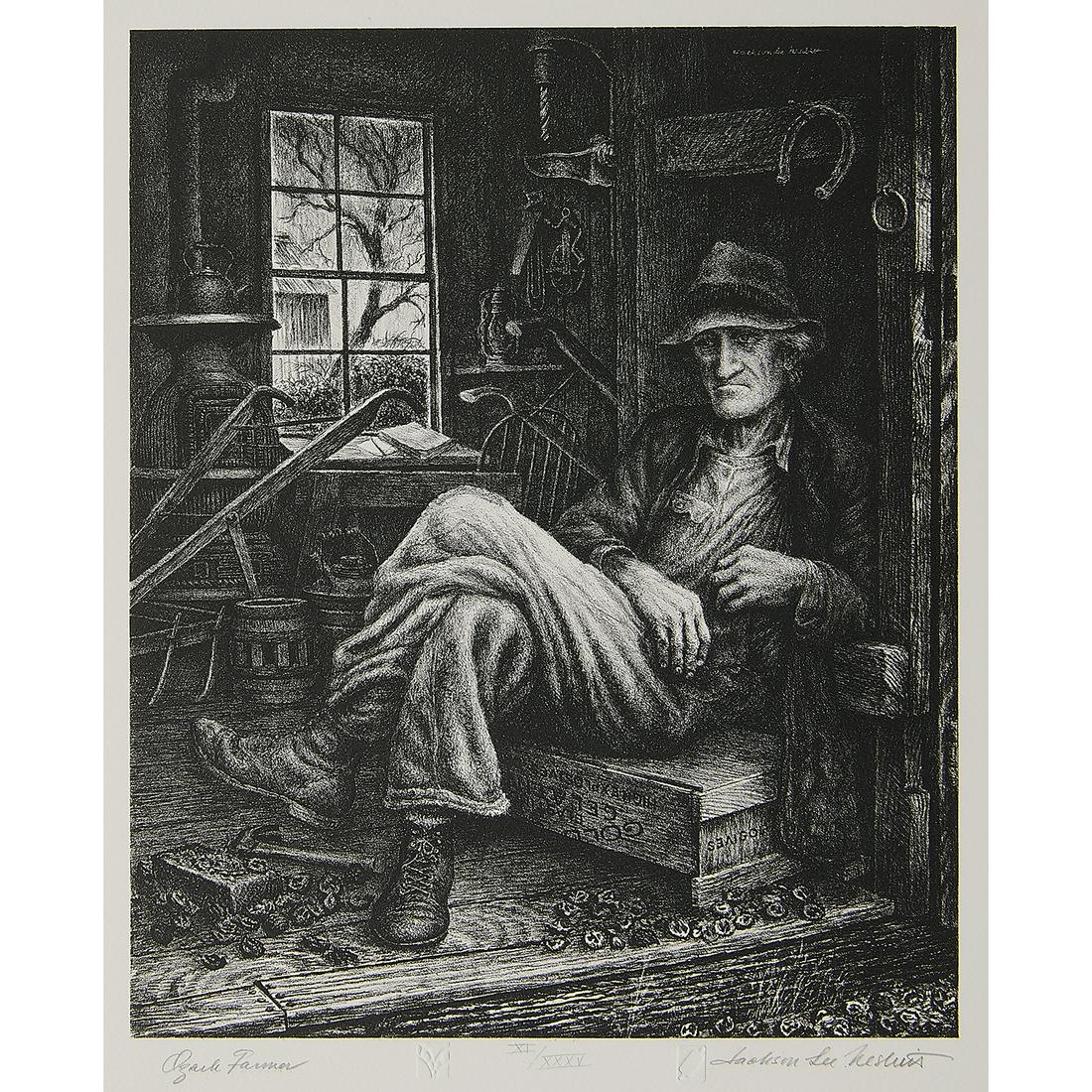 Jackson Lee Nesbitt, Ozark Farmer: Jackson Lee Nesbitt (American, 1913-2008) Ozark Farmer, 1989 lithograph signed, titled and numbered in pencil lower margin, signed in stone upper right two embossed logos lower margin edition of 35 12