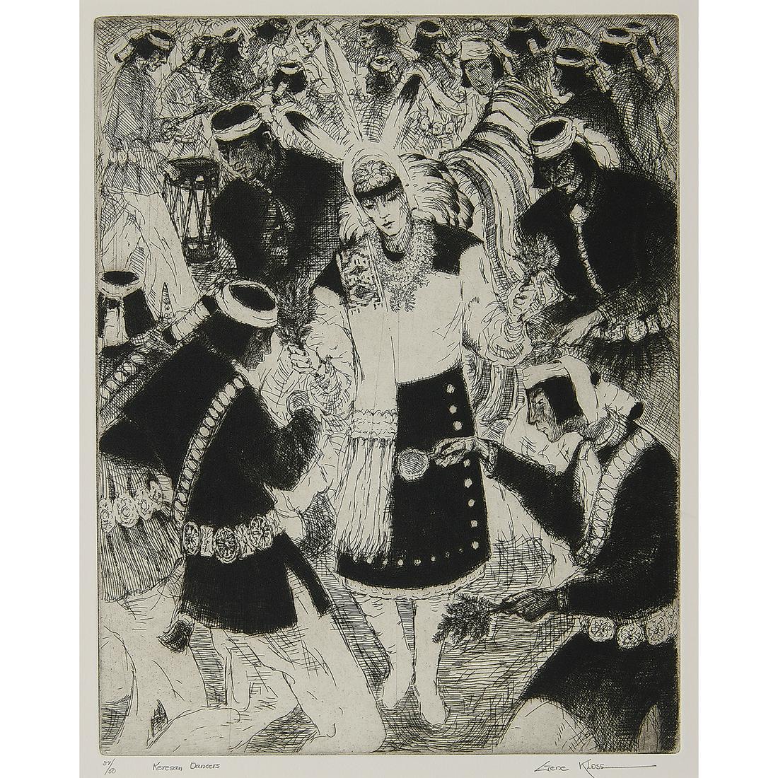 Gene Kloss, Keresan Dancers: Gene Kloss (American, 1903-1996) Keresan Dancers, 1962 etching and drypoint signed, titled and numbered in pencil lower margin edition of 50 13 7/8" x 11"