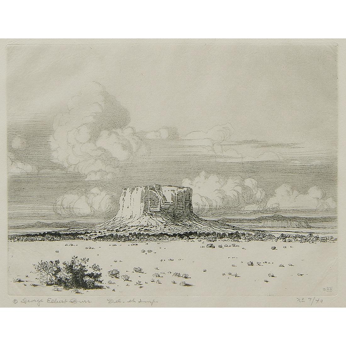 George Elbert Burr, Mesa Encantada, New Mexico: George Elbert Burr (American, 1859-1939) Mesa Encantada, New Mexico, 1921 etching and drypoint signed, titled and numbered in pencil lower margin initialed in plate edition of 40 6" x 8"