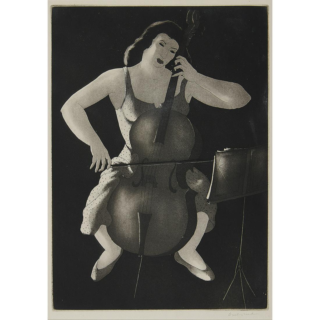 Doel Reed, Evening Music: Doel Reed (American, 1894-1985) Evening Music, 1946 aquatint signed in pencil lower margin edition of 100 15 13/16" x 11 1/4"