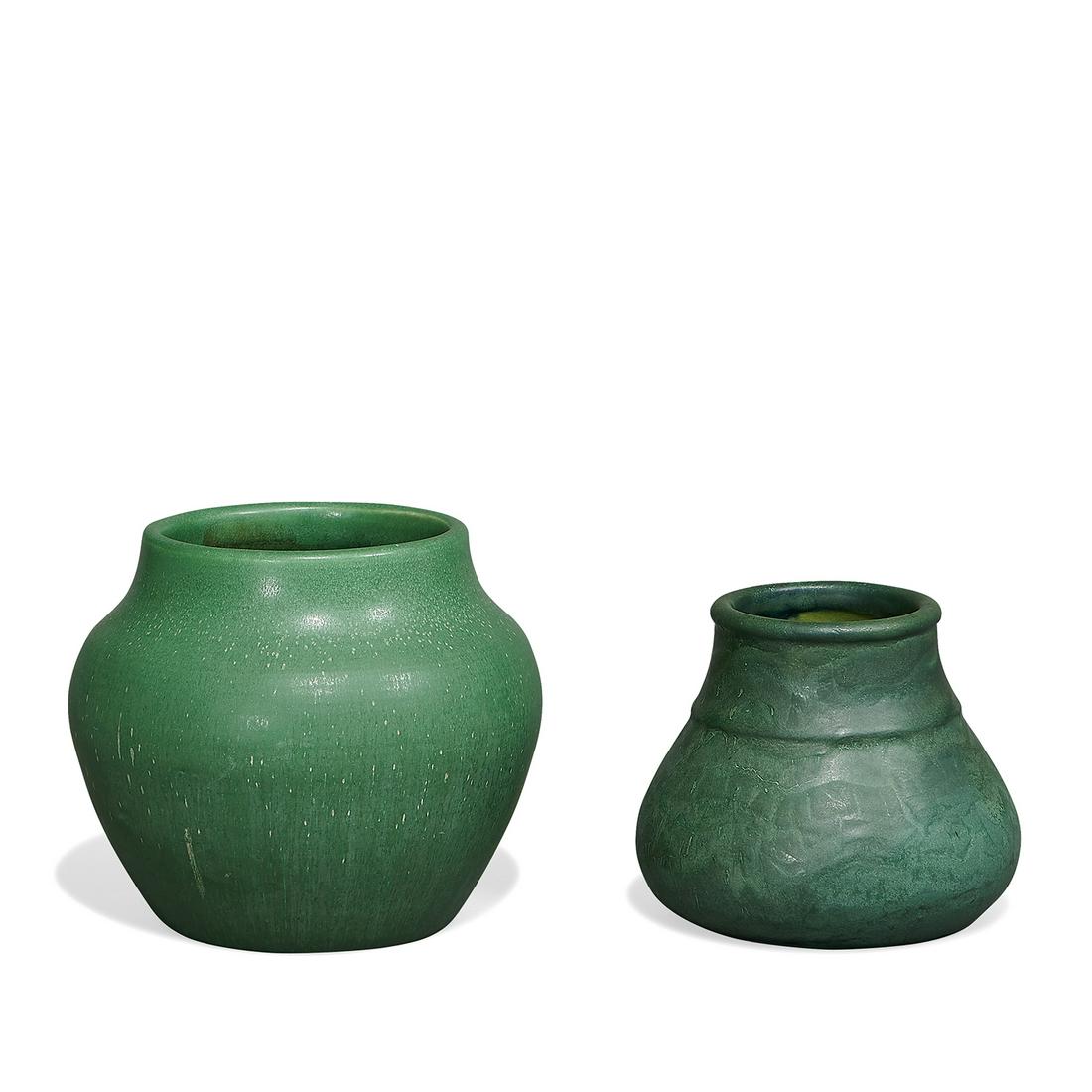 Attr. Hampshire Pottery green Arts & Crafts vases (1 of 3)