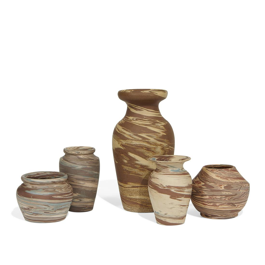 Niloak group of Mission Swirl vases, five (1 of 3)