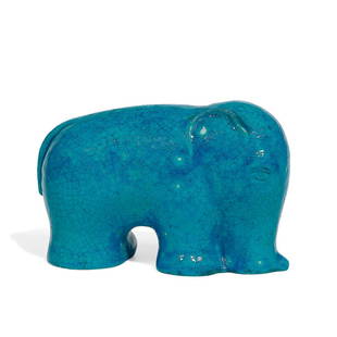 Raoul Lachenal Studio charming elephant figure: Raoul Lachenal (1885-1956) Studio charming earthenware elephant figure in classic Lachenal blue Boulogue-sur-Seine, France, circa 1915 crackle glazed ceramic signed "RLachenal" in black inside 7