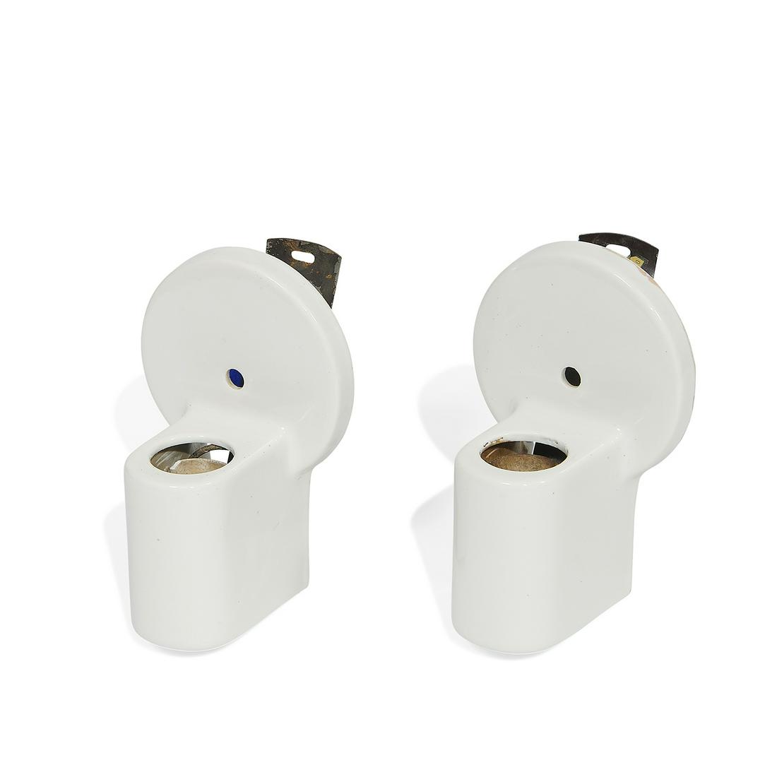 William Lescaze for Pass & Seymour wall sconces: William Lescaze (1896-1969) for Pass & Seymour wall sconces, pair New York, New York, circa 1935 glazed porcelain stamped marks 'P&S Alabax' 4 7/8"w x 4"d x 7 1/4"h