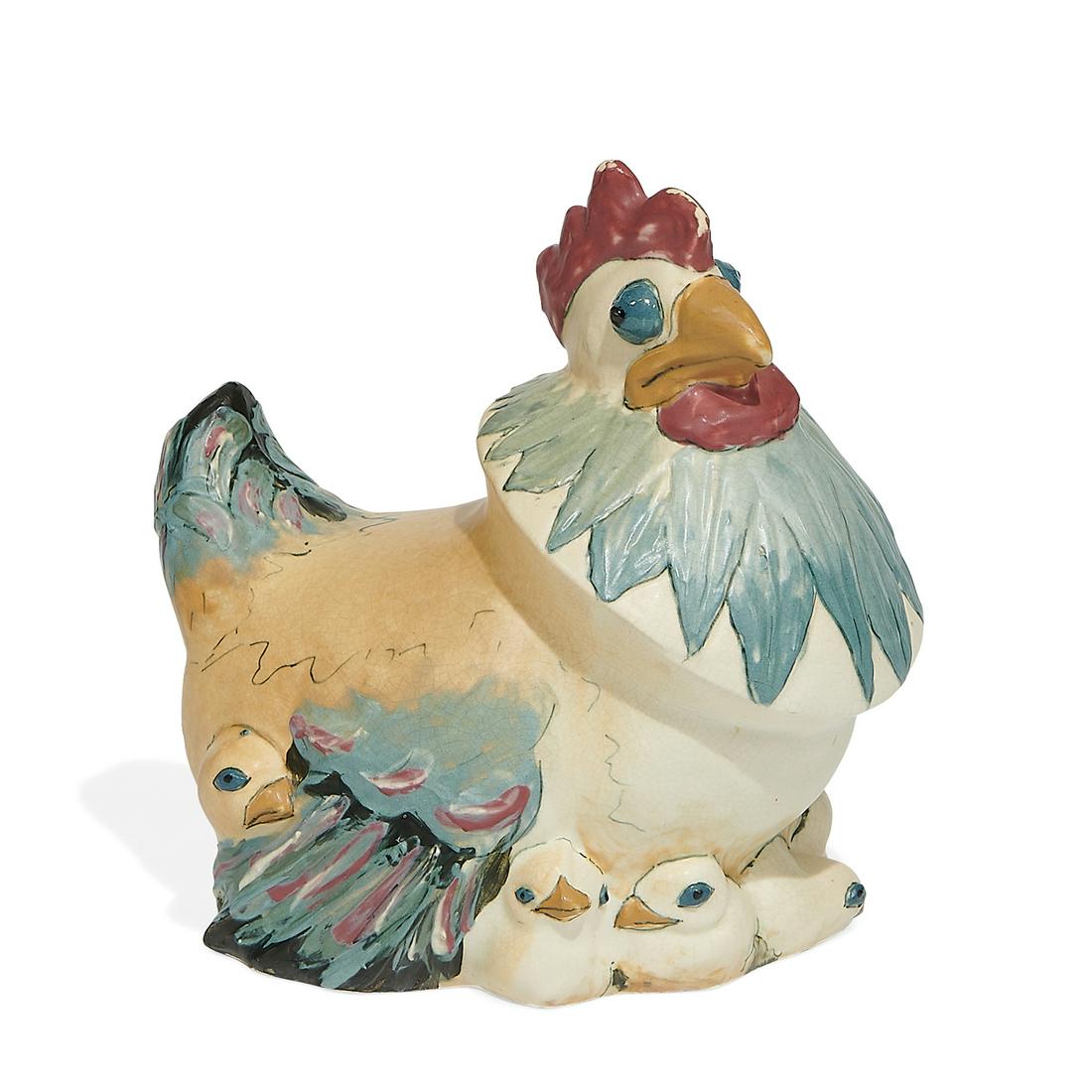 Weller Pottery Co. Hen with Chicks figural group (1 of 4)